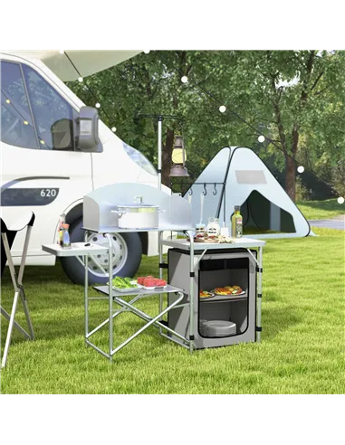 Outsunny Multi-Feature Folding Camping Kitchen, with Wind Shield