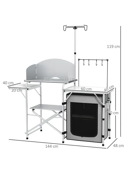 Outsunny Multi-Feature Folding Camping Kitchen, with Wind Shield