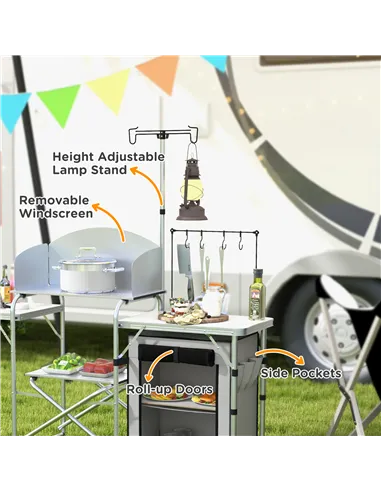 Outsunny Multi-Feature Folding Camping Kitchen, with Wind Shield