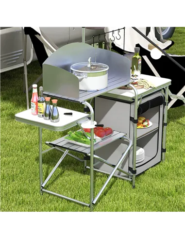 Outsunny Multi-Feature Folding Camping Kitchen, with Wind Shield