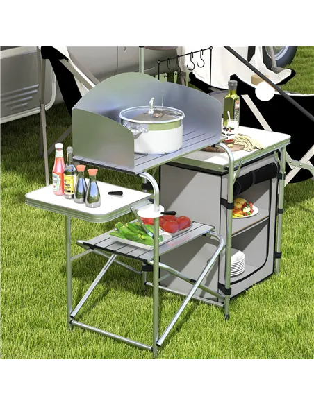 Outsunny Multi-Feature Folding Camping Kitchen, with Wind Shield