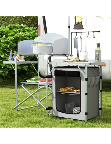 Outsunny Multi-Feature Folding Camping Kitchen, with Wind Shield