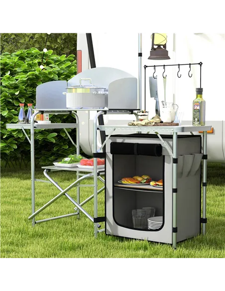 Outsunny Multi-Feature Folding Camping Kitchen, with Wind Shield