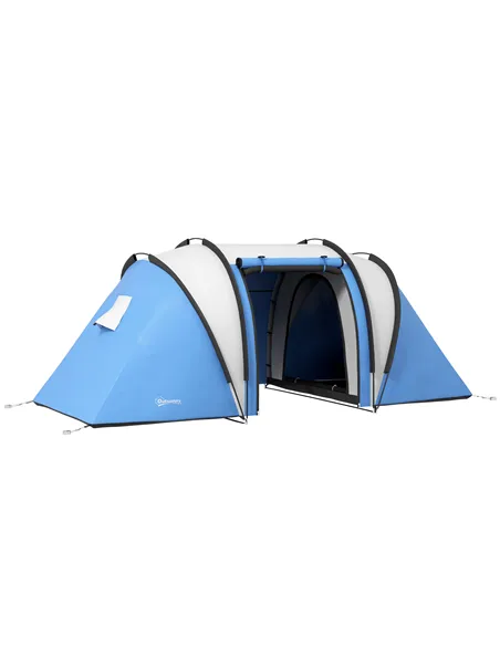 Outsunny Two-Man Tent, with Bedrooms, Living Room and Canopy - Blue
