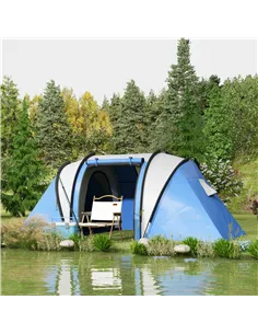Outsunny Two-Man Tent, with Bedrooms, Living Room and Canopy - Blue 2