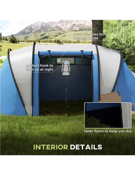 Outsunny Two-Man Tent, with Bedrooms, Living Room and Canopy - Blue