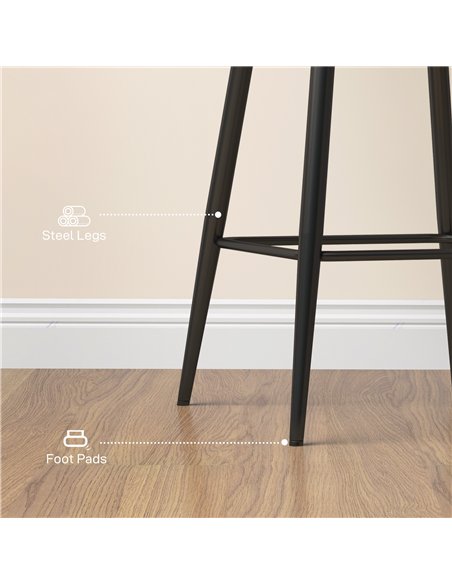 HOMCOM Set of Two Velvet-Feel Bar Stools - Brown
