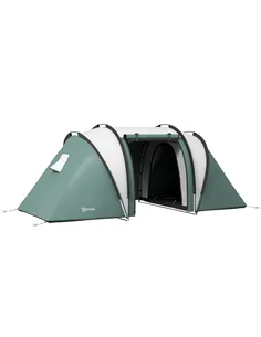 Outsunny Two-Man Tent, with Bedrooms, Living Room and Canopy - Dark Green