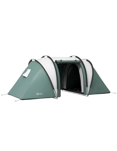 Outsunny Two-Man Tent, with Bedrooms, Living Room and Canopy - Dark Green