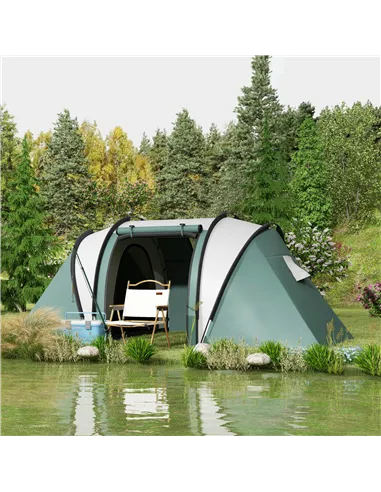 Outsunny Two-Man Tent, with Bedrooms, Living Room and Canopy - Dark Green