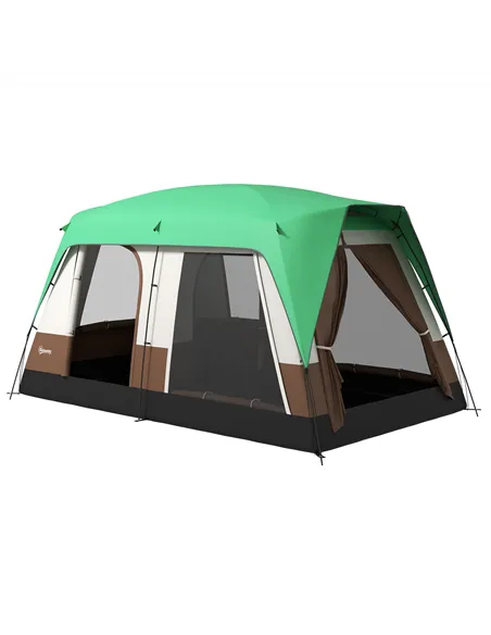 Outsunny Six-Man Camping Tent, with Small Rainfly and Accessories - Green
