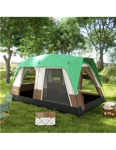 Outsunny Six-Man Camping Tent, with Small Rainfly and Accessories - Green