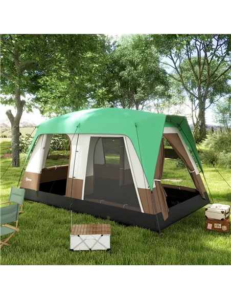 Outsunny Six-Man Camping Tent, with Small Rainfly and Accessories - Green