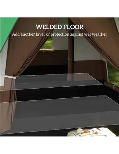 Outsunny Six-Man Camping Tent, with Small Rainfly and Accessories - Green