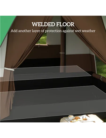 Outsunny Six-Man Camping Tent, with Small Rainfly and Accessories - Green
