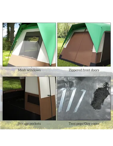 Outsunny Six-Man Camping Tent, with Small Rainfly and Accessories - Green