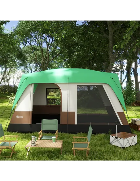Outsunny Six-Man Camping Tent, with Small Rainfly and Accessories - Green