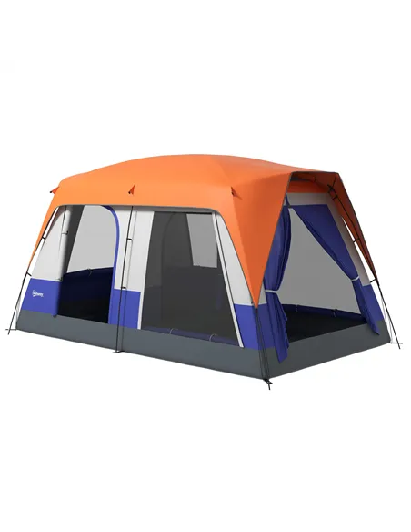 Outsunny Six-Man Camping Tent, with Small Rainfly and Accessories - Orange