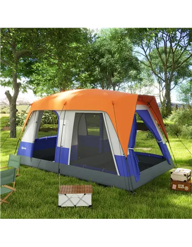 Outsunny Six-Man Camping Tent, with Small Rainfly and Accessories - Orange