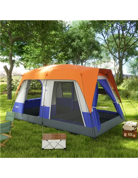 Outsunny Six-Man Camping Tent, with Small Rainfly and Accessories - Orange