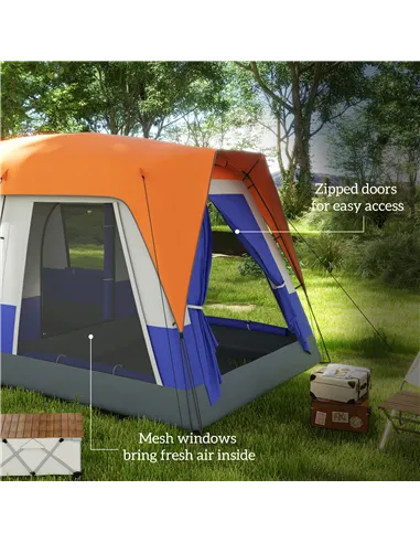 Outsunny Six-Man Camping Tent, with Small Rainfly and Accessories - Orange