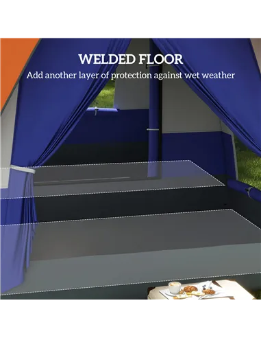 Outsunny Six-Man Camping Tent, with Small Rainfly and Accessories - Orange