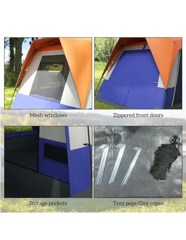 Outsunny Six-Man Camping Tent, with Small Rainfly and Accessories - Orange