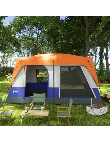 Outsunny Six-Man Camping Tent, with Small Rainfly and Accessories - Orange