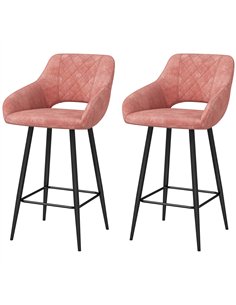 HOMCOM Set of Two Velvet-Feel Bar Stools - Pink