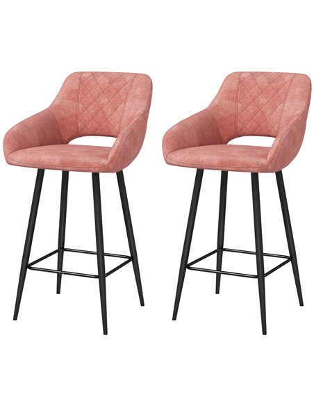 HOMCOM Set of Two Velvet-Feel Bar Stools - Pink