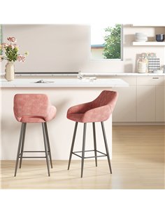 HOMCOM Set of Two Velvet-Feel Bar Stools - Pink 2