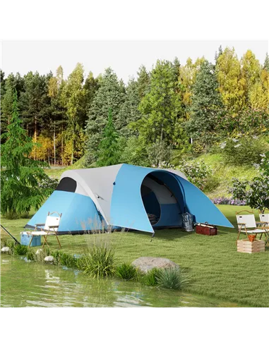 Outsunny 3000mm Waterproof Camping Tent for 5-6 Man, Family Tent with Porch and Sewn in Groundsheet, Portable with Bag, Blue