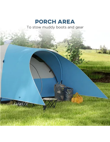 Outsunny 3000mm Waterproof Camping Tent for 5-6 Man, Family Tent with Porch and Sewn in Groundsheet, Portable with Bag, Blue