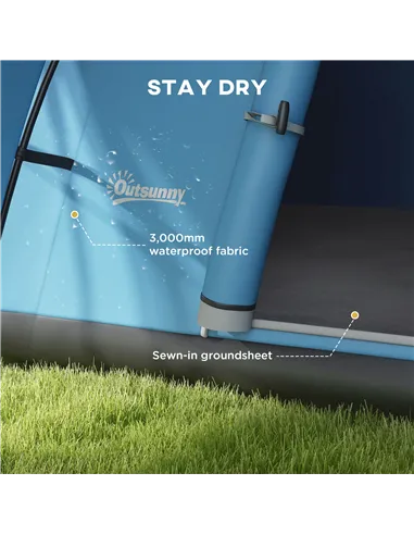 Outsunny 3000mm Waterproof Camping Tent for 5-6 Man, Family Tent with Porch and Sewn in Groundsheet, Portable with Bag, Blue