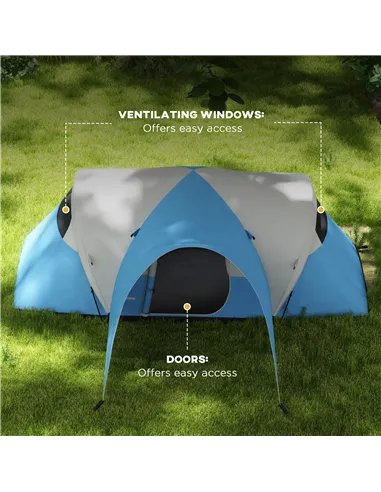 Outsunny 3000mm Waterproof Camping Tent for 5-6 Man, Family Tent with Porch and Sewn in Groundsheet, Portable with Bag, Blue