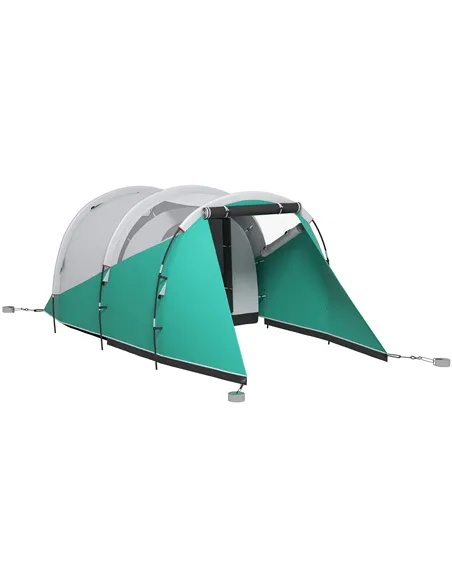 Outsunny Three-Man, 3000mm Water-Resistant Two-Room Tunnel Tent - Green