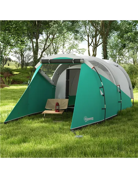 Outsunny Three-Man, 3000mm Water-Resistant Two-Room Tunnel Tent - Green