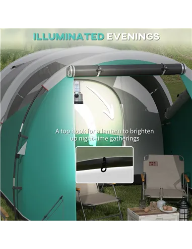 Outsunny Three-Man, 3000mm Water-Resistant Two-Room Tunnel Tent - Green