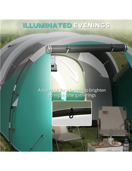 Outsunny Three-Man, 3000mm Water-Resistant Two-Room Tunnel Tent - Green