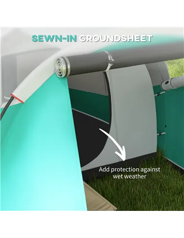 Outsunny Three-Man, 3000mm Water-Resistant Two-Room Tunnel Tent - Green