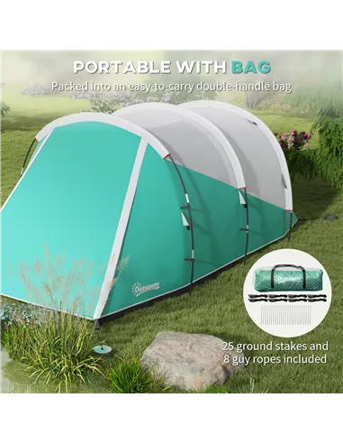 Outsunny Three-Man, 3000mm Water-Resistant Two-Room Tunnel Tent - Green