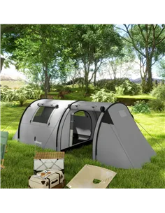 Outsunny Four Man Duo Room Tunnel Tent, with Accessories - Grey 2