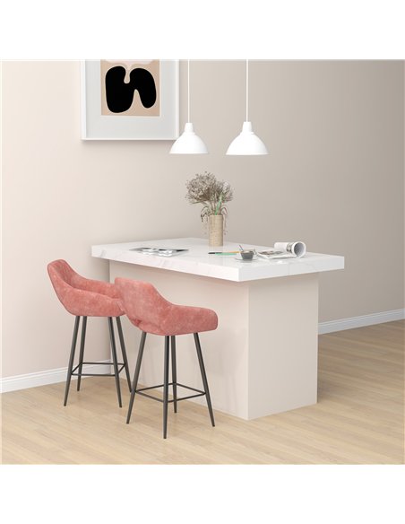 HOMCOM Set of Two Velvet-Feel Bar Stools - Pink