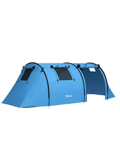 Outsunny Four Man Duo Room Tunnel Tent, with Accessories - Sky Blue