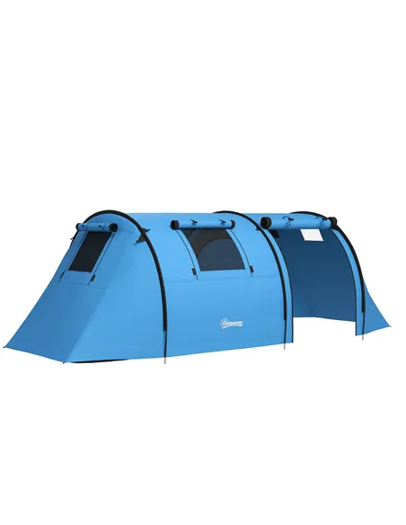 Outsunny Four Man Duo Room Tunnel Tent, with Accessories - Sky Blue