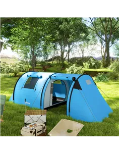 Outsunny Four Man Duo Room Tunnel Tent, with Accessories - Sky Blue 2