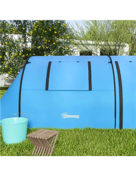 Outsunny Four Man Duo Room Tunnel Tent, with Accessories - Sky Blue