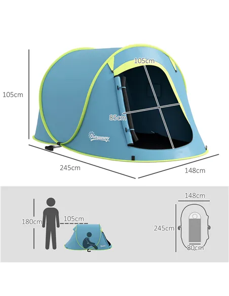 Outsunny Two-Man Pop-Up Dome Tent, with Accessories - Blue