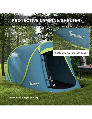 Outsunny Two-Man Pop-Up Dome Tent, with Accessories - Blue