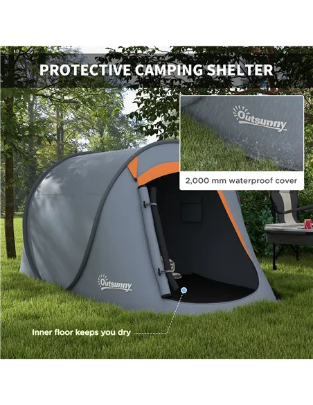 Outsunny Two-Man Pop-Up Dome Tent, with Accessories - Grey